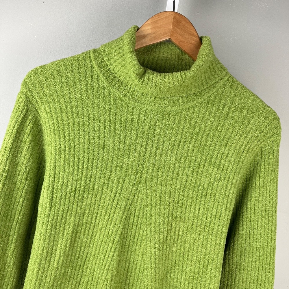 Vintage Evie Y2K Chenille Sweater Womens L Green Turtleneck